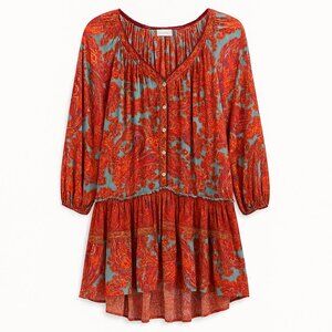 Sundance Boho Floral Tunic Dress – Red Blue Paisley – Womens Size L